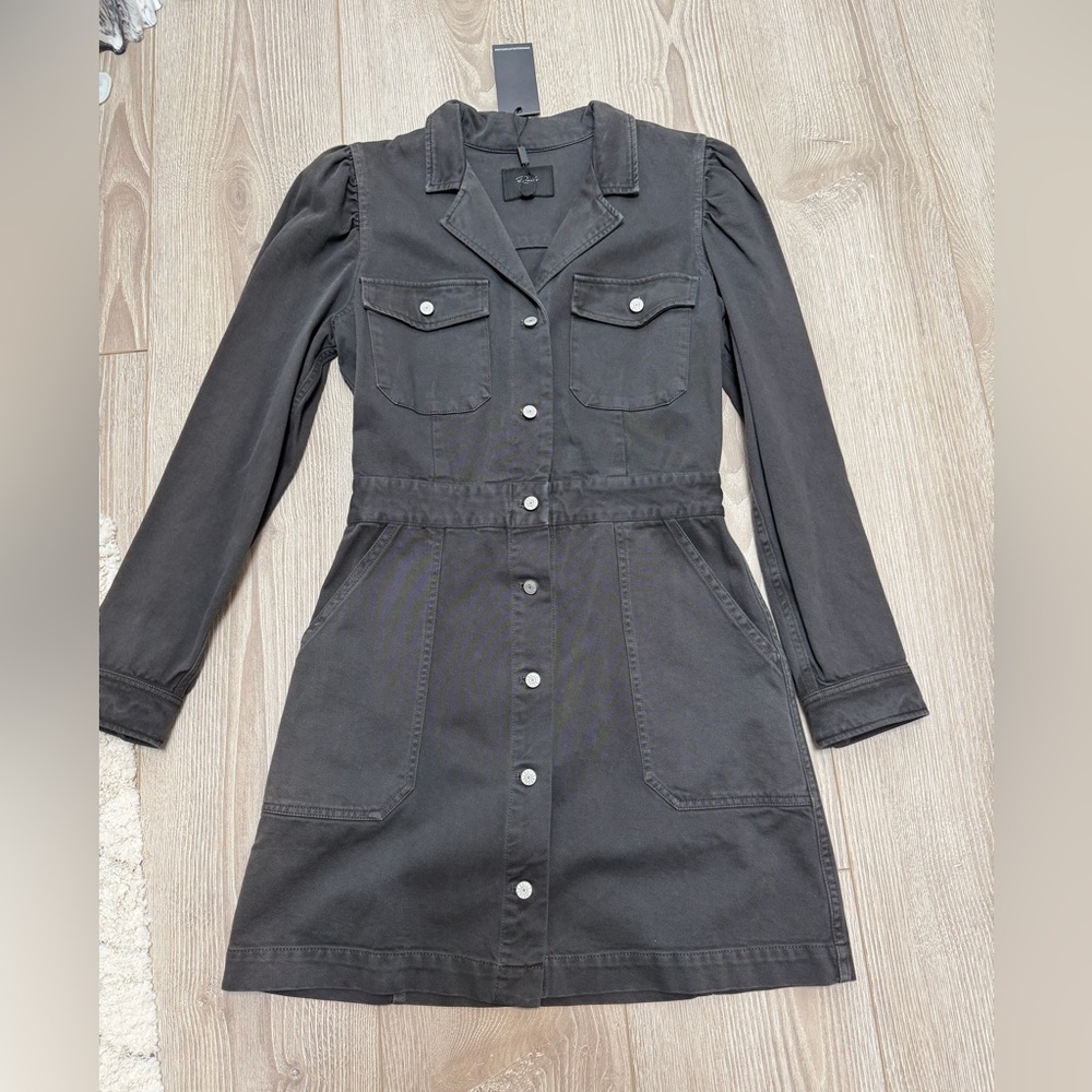 RAILS Lisette Mini Denim Utility Dress Carbon Edgy Chic Heavyweight Gunmetal - Picture 3 of 6